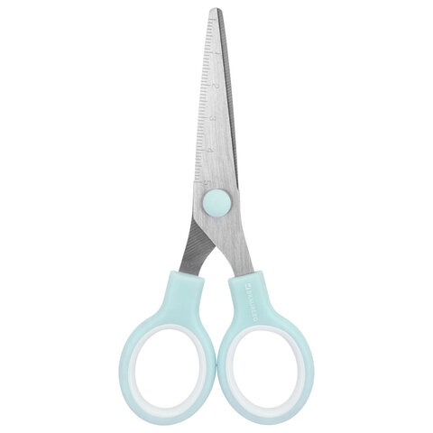 Ножницы BRAUBERG KIDS 130 мм, ручки мятные, закругленные лезвия с линейкой, 274062