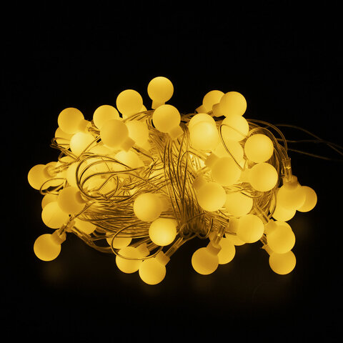Электрогирлянда-нить комнатная "Шарики" 10 м, 80 LED, теплый белый свет, 220 V, контроллер, ЗОЛОТАЯ СКАЗКА, 591349