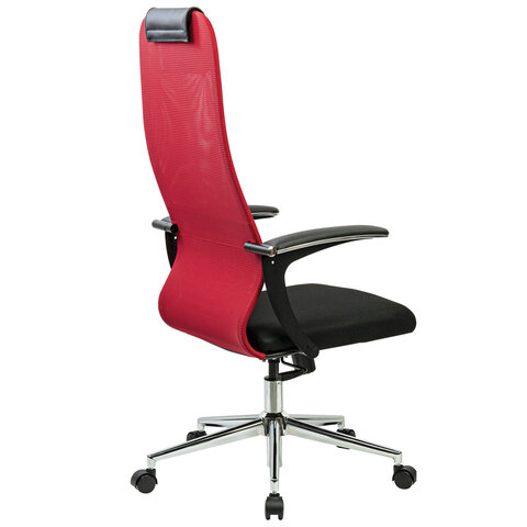 Кресло офисное BRABIX PREMIUM "Ultimate EX-801" хром, плотная двойная сетка Х2, черное/красное, 532921