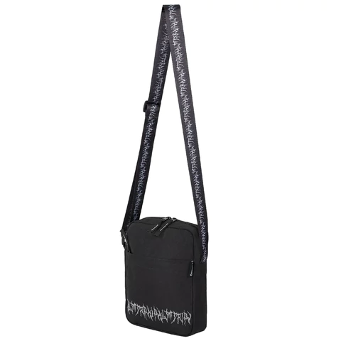 Сумка на плечо BRAUBERG COMPACT с карманом, черная с принтом, 23х17х5 см, 271686