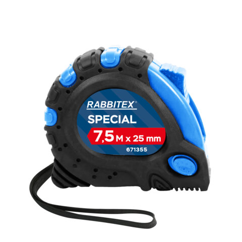 Рулетка измерительная 7,5 м х 25 мм, обрезиненный корпус, 3 фиксатора, RABBITEX (РАББИТЕКС) Special, 671355