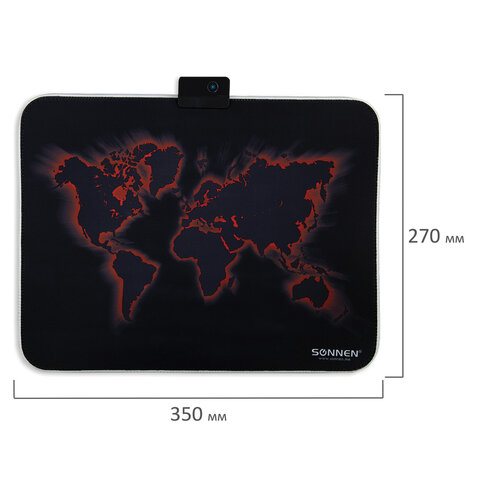 Коврик для мыши SONNEN "LIGHTING", резина+ткань, 350х270х4 мм, чёрный, 513316