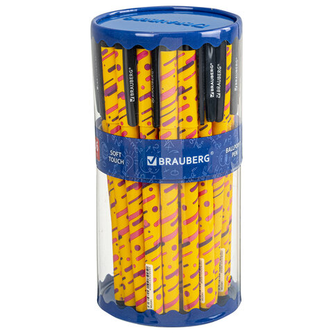 Ручка шариковая BRAUBERG SOFT TOUCH GRIP "LINES", СИНЯЯ, мягкое покрытие, узел 0,7 мм, 143724