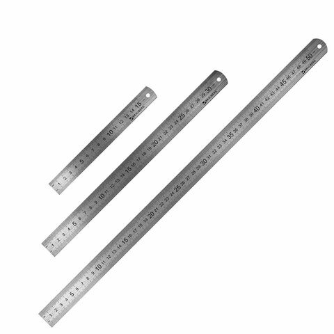 Линейки металлические КОМПЛЕКТ 3 шт. (15 см, 30 см, 50 см), BRAUBERG, 210810