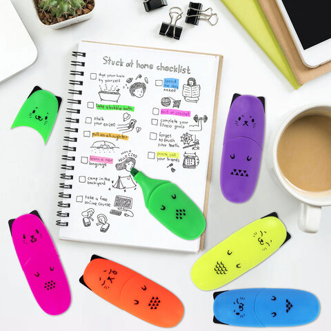 Текстовыделитель мини BRAUBERG KIDS "CUTE CATS NEON", АССОРТИ В ПЛАСТИКОВОЙ БАНКЕ, 1-5 мм, 152433