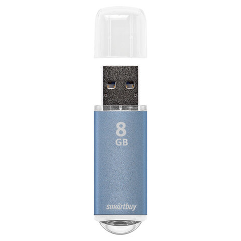 Флеш-диск 8 GB, SMARTBUY V-Cut, USB 2.0, металлический корпус, синий, SB8GBVC-B