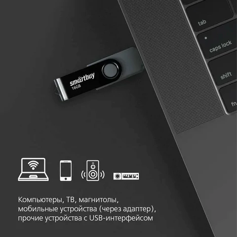 Флеш-диск 16 GB SMARTBUY Twist USB 2.0, черный, SB016GB2TWK
