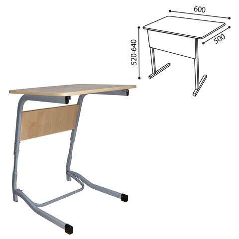 Стол-парта 1-местный регулируемый "Олимп", 600х500х520-640 мм, рост 2-4, серый каркас, ЛДСП клён