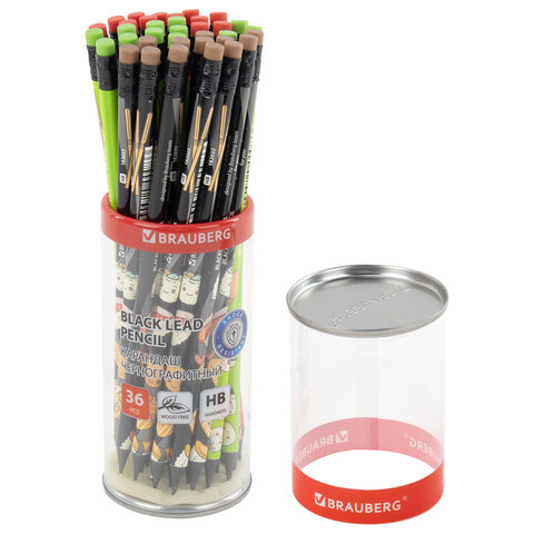 Карандаш чернографитный с принтом BRAUBERG "JAPAN FOOD", 1 шт., HB, с ластиком, корпус ассорти, 182022