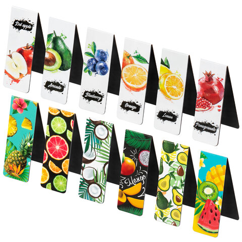 Закладки для книг МАГНИТНЫЕ, "FRUITS", набор 12 шт., 60x20 мм, BRAUBERG, 113173