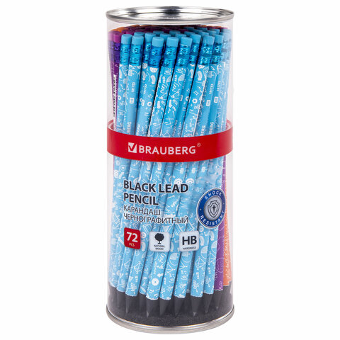 Карандаш чернографитный BRAUBERG "EXAM", 1 шт., HB, с ластиком, корпус ассорти, 181753