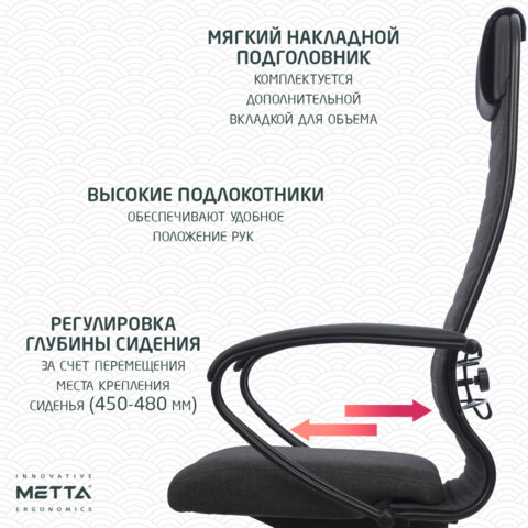 Кресло офисное МЕТТА "К-27" пластик, ткань, сиденье и спинка мягкие, серое