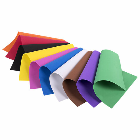 Пористая резина/фоамиран А4, 1 мм, НАБОР, 10 листов, 10 цветов, яркие цвета, ОСТРОВ СОКРОВИЩ, 661696