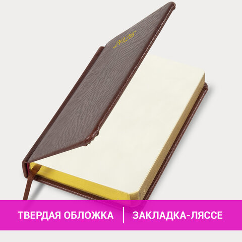 Ежедневник датированный 2026, МАЛЫЙ ФОРМАТ 100х150 мм, А6, BRAUBERG "Iguana", под кожу, коричневый, 117253