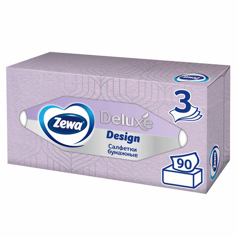Салфетки косметические 90 штук в картонном боксе, 3-слойные, ZEMMA/ZEWA Deluxe Design, 284201