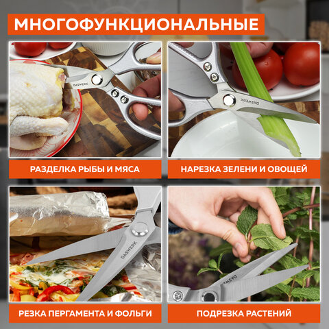 Ножницы кухонные DASWERK (ДАСВЕРК), 210 мм, удлиненное лезвие, металлические ручки, 608900