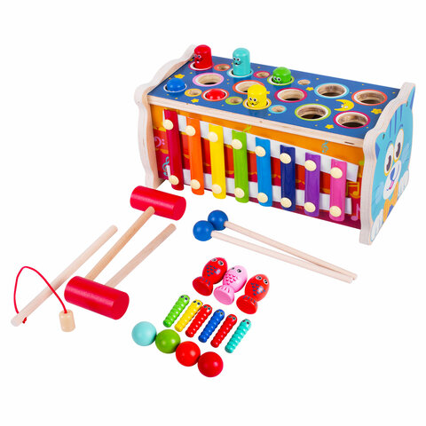 Сортер-стучалка БОЛЬШОЙ-РАЗВИВАЮЩИЙ 7 в 1, ксилофон, рыбалка, молоточки, дерево, BRAUBERG KIDS, 665249