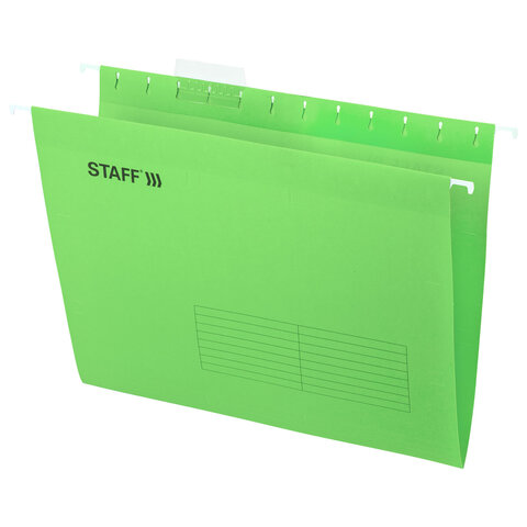 Подвесные папки А4 (350х240 мм) до 80 л., КОМПЛЕКТ 10 шт., зеленые, картон, STAFF, 270929