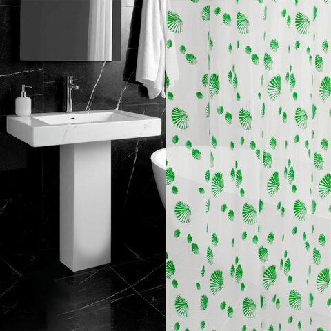 Шторка для ванной PEVA, 180х180 см, кольца в комплекте, 3 дизайна ассорти, МОРЕ, WBZ (ВБЗ), 700069