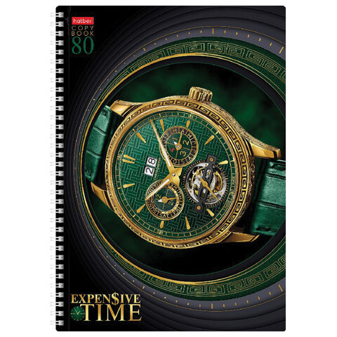 Тетрадь А4, 80 л., HATBER гребень, клетка, 3D фольга, "TIME" (2 вида в спайке), 80Т4лофлВ1гр