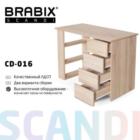 Стол письменный/компьютерный BRABIX "Scandi CD-016", 1100х500х750 мм, 4 ящика, дуб сонома, 641892, ЦБ013707-2