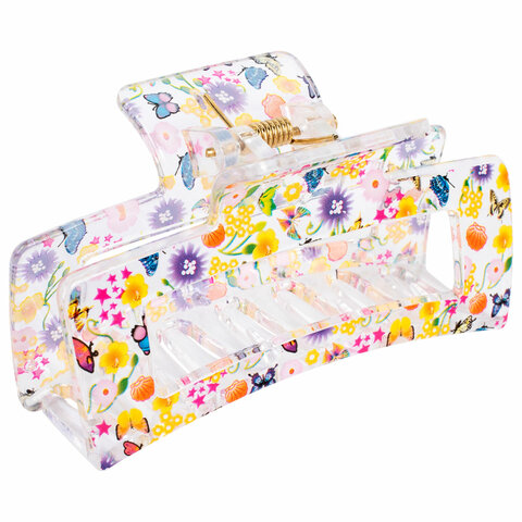 Краб для волос 8,5 см, прозрачный с рисунком, АССОРТИ, MONTE VITA (МОНТЕ ВИТА), 457005