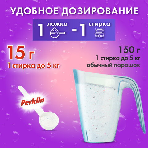 Стиральный порошок суперконцентрат 66 стирок, с пятновыводителем, 1 кг, PERKLIN (ПЕРКЛИН) SUPER, мерная ложка, 609773