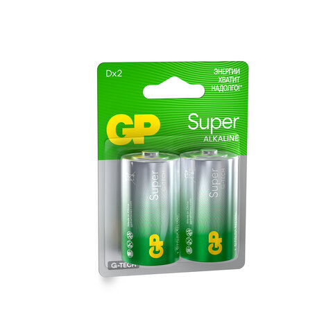 Батарейки КОМПЛЕКТ 2 шт., GP Super G-Tech, D (LR20, 13А), алкалиновые, блистер, 13A-2CR2