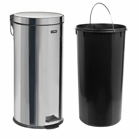 Ведро мусорное с педалью 30 литров "Classic", ЗЕРКАЛЬНОЕ, нержавеющая сталь, со съемным внутренним ведром, LAIMA, 232263