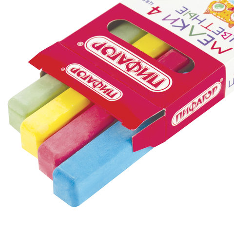 Мел цветной квадратный 4 штуки, ПИФАГОР, картонная упаковка, европодвес, 221977