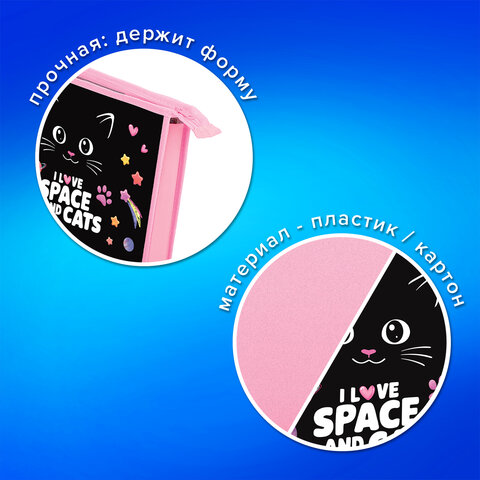 Папка для тетрадей ПИФАГОР А4, 1 отделение, картон/пластик, на молнии, "Dark kitten", 273339