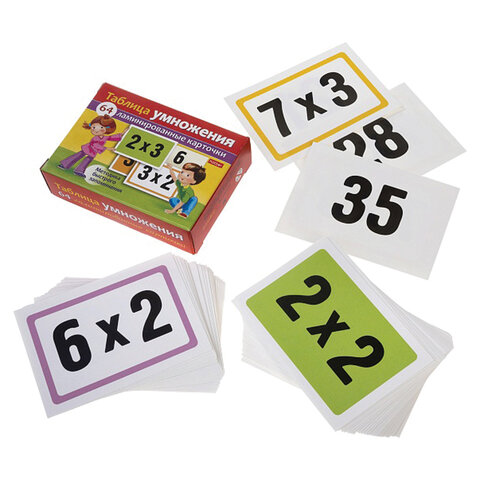 Пособия для детей "Таблица умножения" 64 карточки, 60х85 мм, HATBER