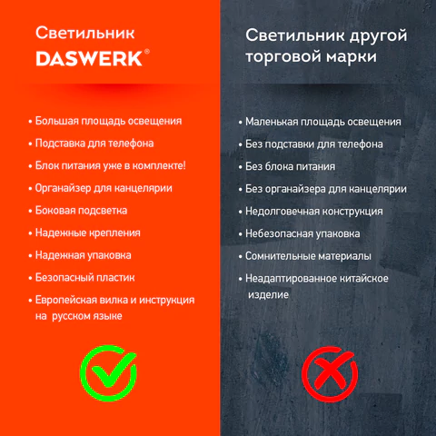 Настольная лампа / светильник с органайзером и держателем для телефона, "4 в 1", LED, 5 Вт, белый, DASWERK (ДАСВЕРК)