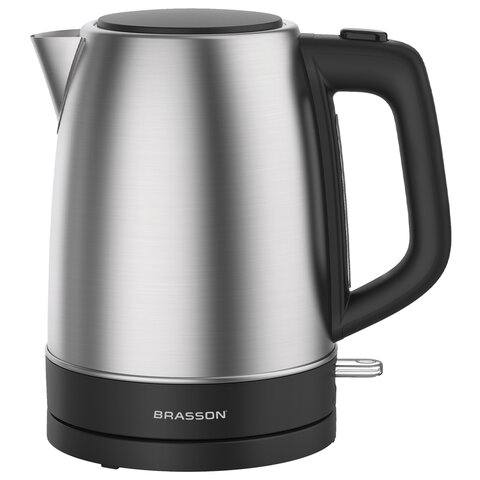 Чайник электрический BRASSON KT-040, 1,7л, 2200 Вт, индикатор уровня воды, сталь, черный, 455192