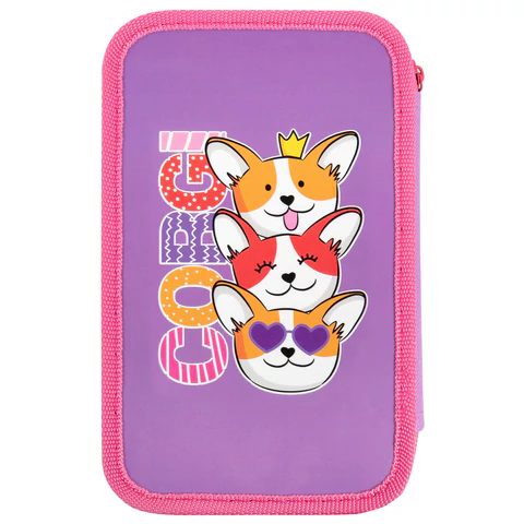 Пенал ПИФАГОР, 3 отделения, ламинированный картон, 19х11 см, "Corgi queen", 272250