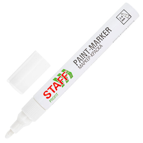 Маркер-краска лаковый (paint marker) 2-4 мм, БЕЛЫЙ, НИТРО-ОСНОВА, STAFF PROFIT, для любых поверхностей, 152577