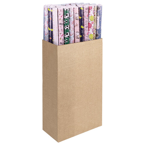 Бумага упаковочная подарочная мелованная "For Kids", 70x100 см, 10 дизайнов ассорти, ЗОЛОТАЯ СКАЗКА, 591918