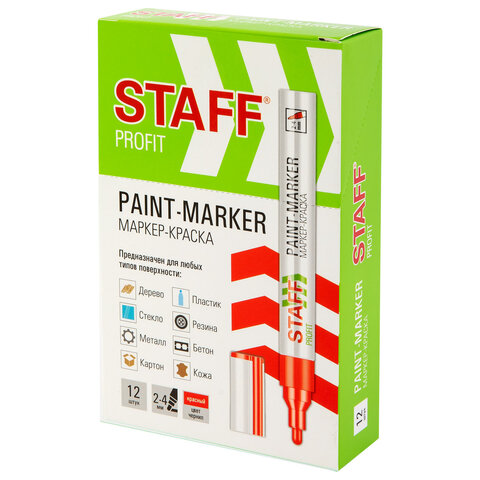 Маркер-краска лаковый (paint marker) 2-4 мм, КРАСНЫЙ, НИТРО-ОСНОВА, STAFF PROFIT, для любых поверхностей, 152582