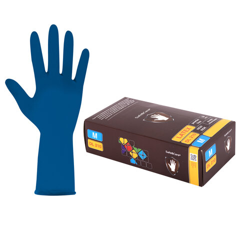 Перчатки латексные смотровые 25 пар (50 шт.), размер M (средний), синие, SAFE&CARE High Risk DL/TL210
