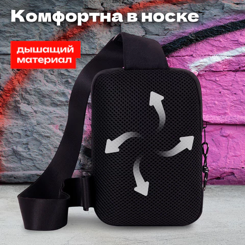 Сумка на плечо HEIKKI BLASTER (ХЕЙКИ) с карманом, черная, 20х14х5 см, 272634