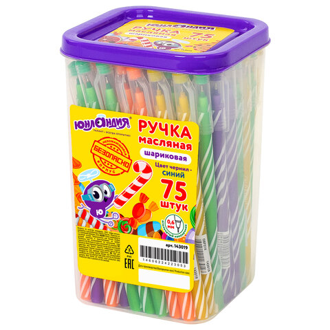 Ручка шариковая масляная ЮНЛАНДИЯ "CANDY", СИНЯЯ, корпус ассорти, узел 0,6 мм, линия письма 0,3 мм, 143019
