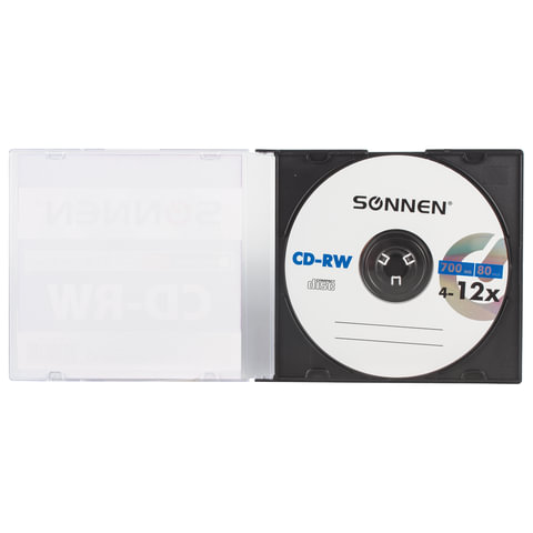 Диск CD-RW SONNEN, 700 Mb, 4-12x, Slim Case (1 штука), 512579
