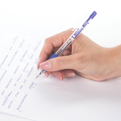 Ручка шариковая автоматическая с грипом STAFF "Basic" BPR-820, СИНЯЯ, узел 0,7 мм, линия письма 0,35 мм, 142820