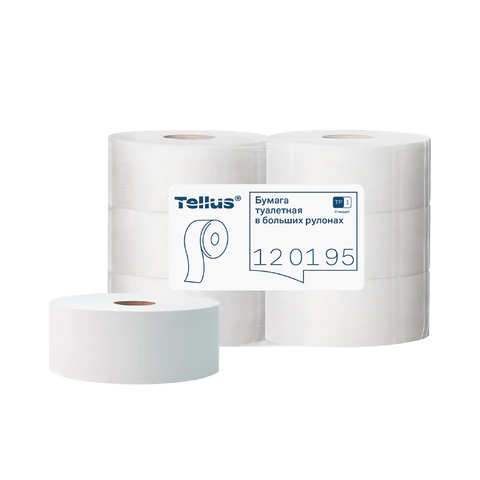 Бумага туалетная 525 м, БОЛЬШОЙ РУЛОН, Tellus/TORK (Система T1) UNIVERSAL, КОМПЛЕКТ 6 рулонов, 1-слойная, 120195