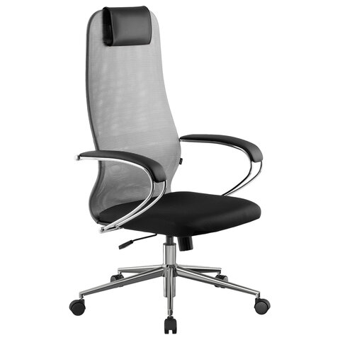 Кресло офисное BRABIX PREMIUM "Ultimate EX-800" хром, плотная двойная сетка Х2, черное/серое, 532912