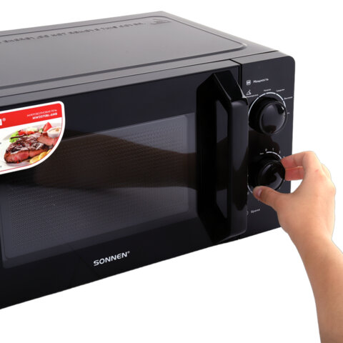 Микроволновая печь SONNEN MW2070BL-6MB, 20 л, 700 Вт, таймер, механическое управление, ручка, черная, 454983