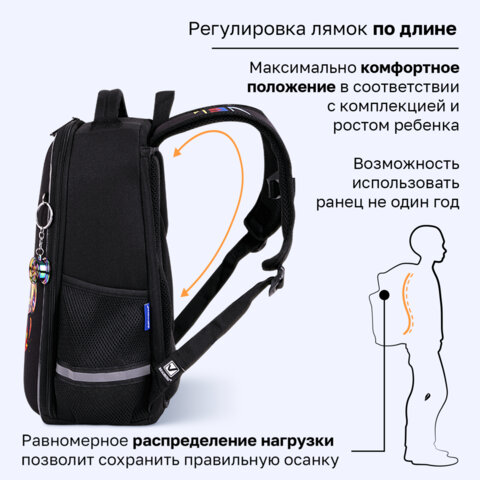 Ранец BRAUBERG LIGHT, 1 отделение, с брелоком, "Яркий дрифт", 36х26х13 см, 272027