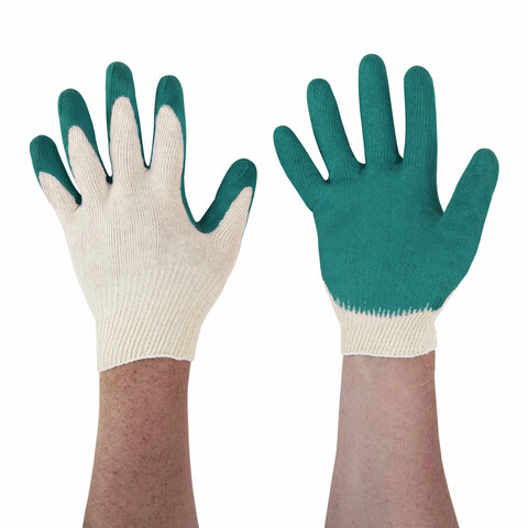 Перчатки хлопчатобумажные износостойкие ОДИНАРНЫЙ облив, 13 класс, КОМПЛЕКТ 100 ПАР, LAIMA ЛЮКС, 608672