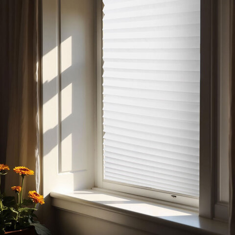 Жалюзи-плиссе, штора тканевая самоклеящаяся BRABIX, 60х180 см, "СТАНДАРТ+", 80 г/м2, цвет белый, 1 шт., 700007