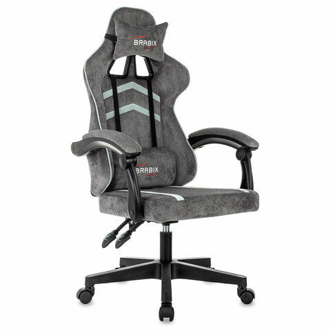 Кресло компьютерное BRABIX "Shooter GM-123", 2 подушки, ткань, серое, 533192